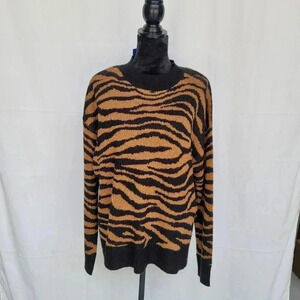 NWT Apt.9 Pullover Sweater Black Tan Brown Zebra Print Soft Warm Women's sz XXL